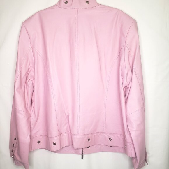 Pamela McCoy Collections Pink Leather Biker Jacket Size 1X - Picture 5 of 7